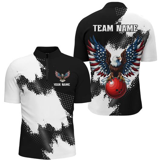 Custom Bowling Shirt Eagle Bowling Team Jersey Men Quarter Zip Shirt for Bowlers QZT296