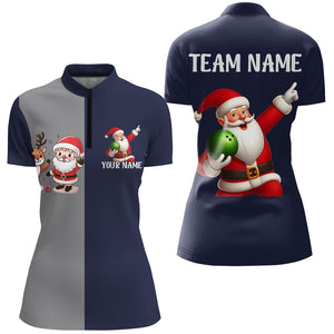 Custom Christmas Bowling Team Shirts Multicolor Quarter Zip Bowling Jersey for Women QZT487