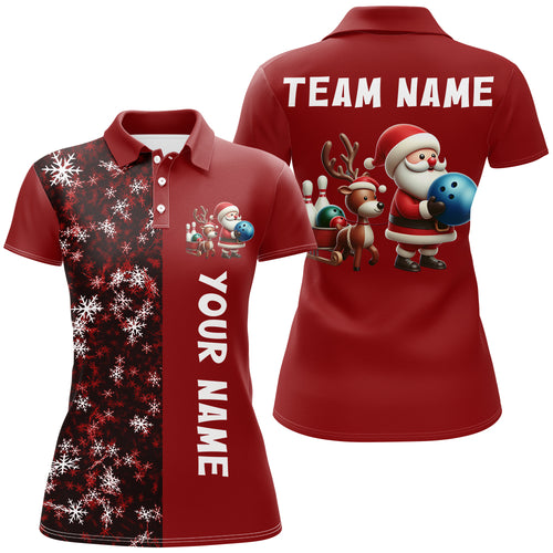 Custom Santa Christmas Bowling Shirt for Women Bowling Team Polo Bowling Bowlers Gift QZT489