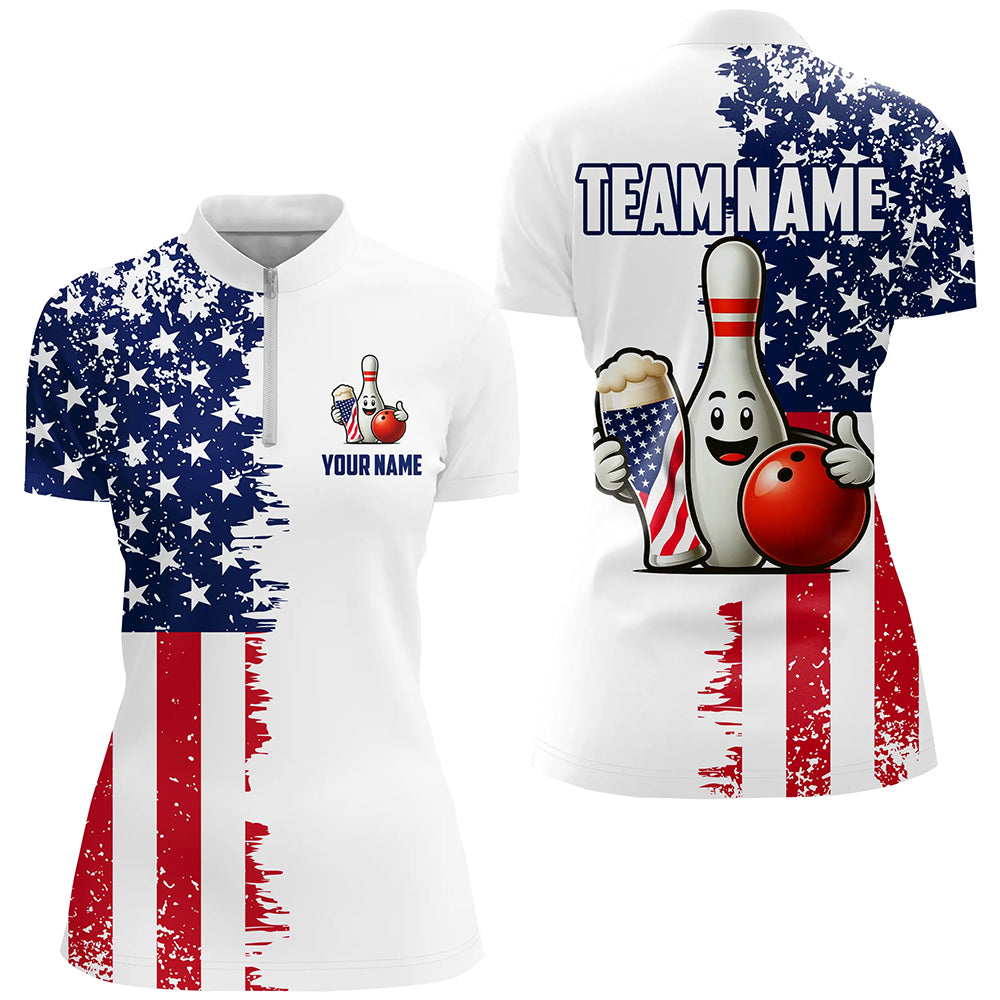 Custom Beer Bowling Shirts 1/4 Zip American Bowling Jersey for Women QZT444