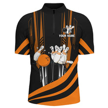 Load image into Gallery viewer, Orange Camo Bowling Shirt Funny Bowling Team Jersey for Men 1/4 Zip Bowling Shirt QZT258