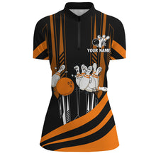 Load image into Gallery viewer, Orange Camo Bowling Shirt Funny Bowling Team Jersey for Women 1/4 Zip Bowling Shirt QZT258