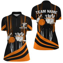 Load image into Gallery viewer, Orange Camo Bowling Shirt Funny Bowling Team Jersey for Women 1/4 Zip Bowling Shirt QZT258