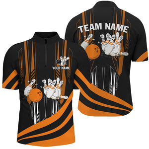 Orange Camo Bowling Shirt Funny Bowling Team Jersey for Men 1/4 Zip Bowling Shirt QZT258