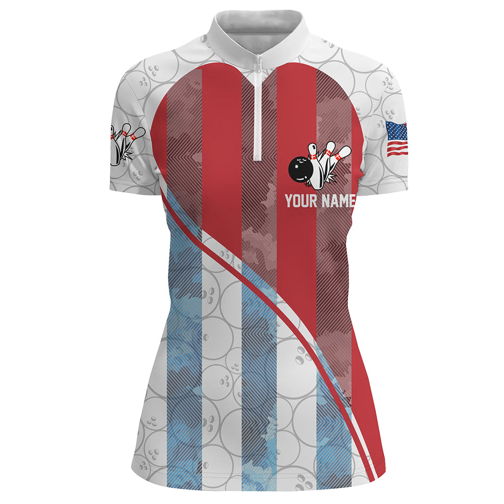 Bowling Shirt for Women Bowling Tournament Jersey Unisex 1/4 Zip Bowling Shirt QZT273
