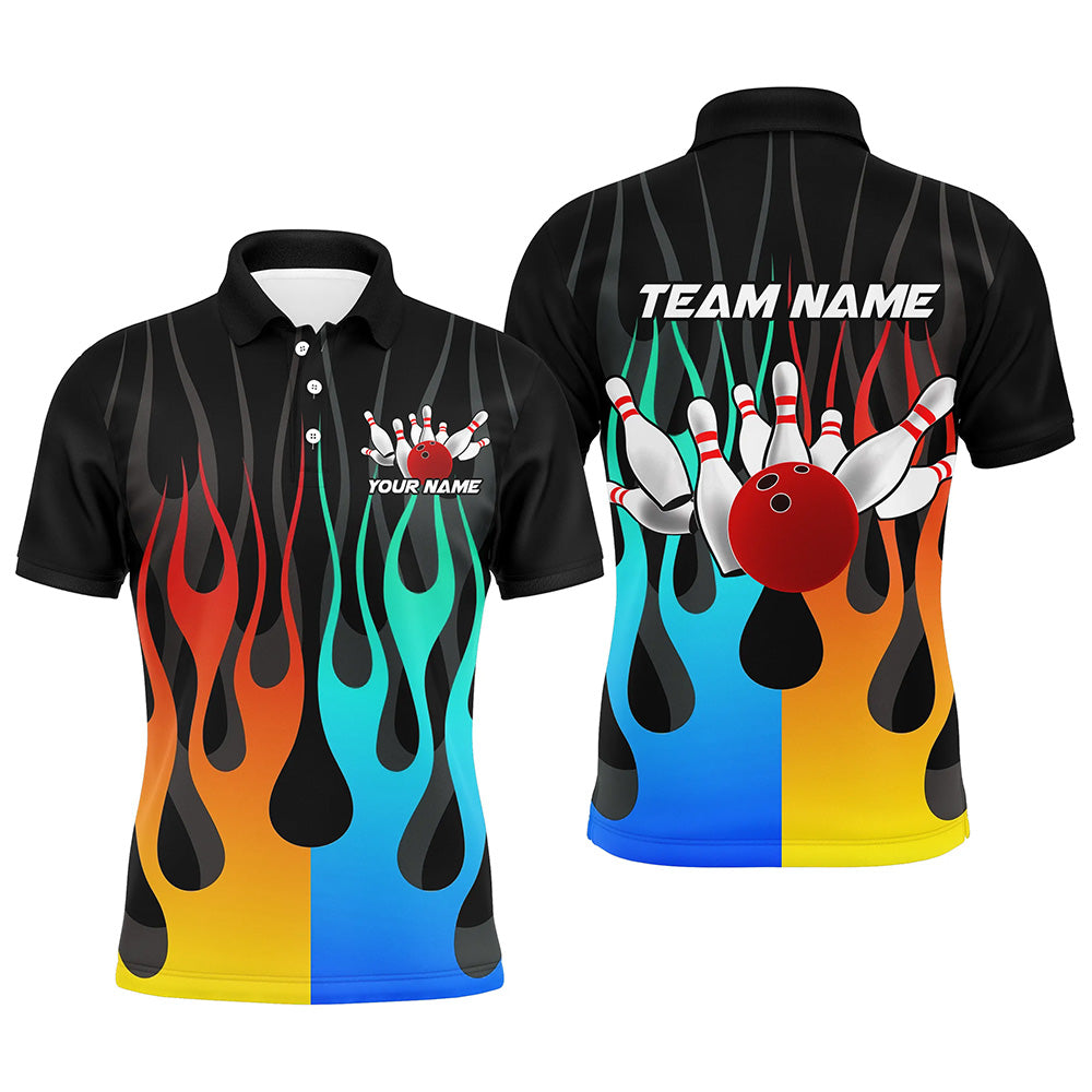 Custom Men Bowling Shirts Flame Bowling Team Jersey Polo Bowling Gifts QZT507