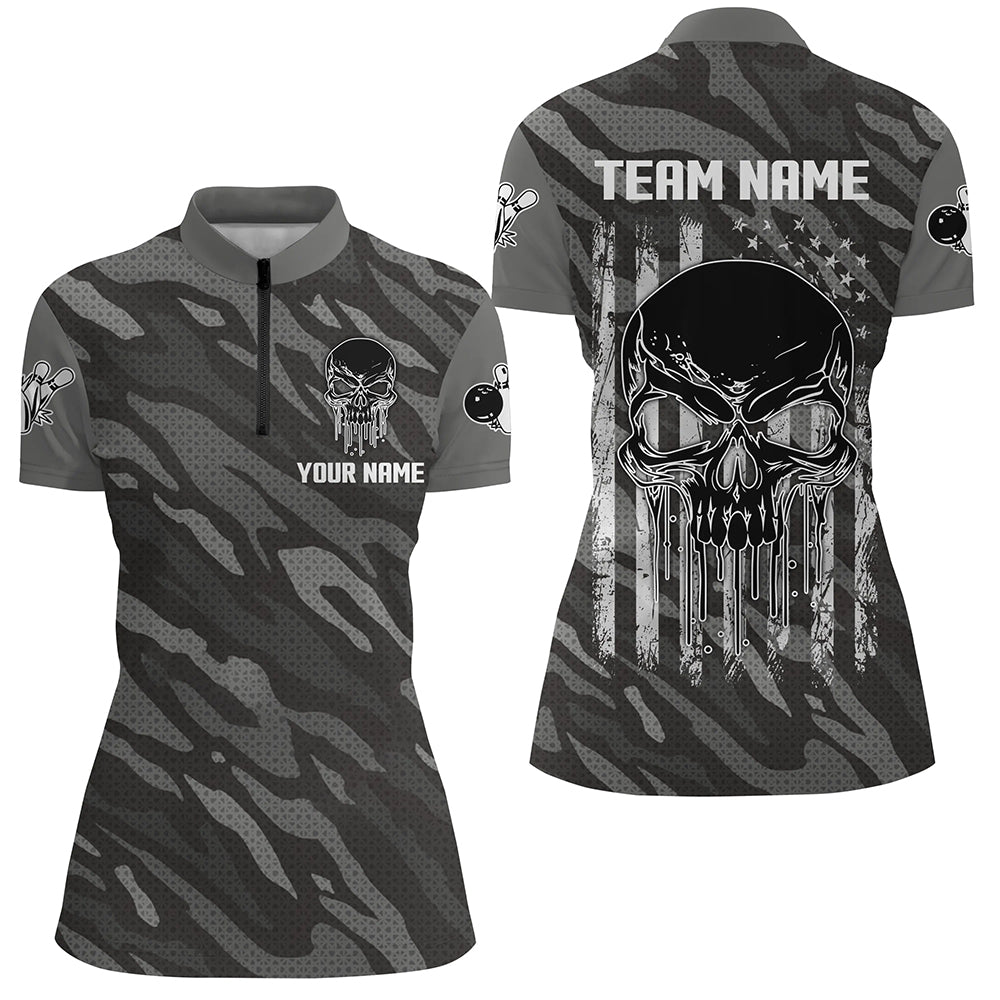 Personalized Skull Bowling Shirt 1 4 Zip Bowling Jerseys For Women Cam 