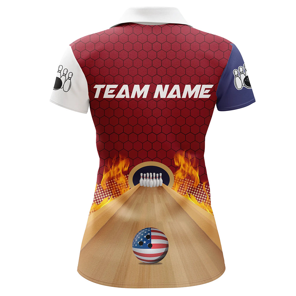 Personalized Bowling Shirt with Name Polo Bowling Jersey for Women Flame Bowling Shirt Unisex QZT286
