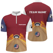 Load image into Gallery viewer, Personalized Bowling Shirt with Name Quarter-Zip Bowling Jersey for Men Flame Bowling Shirt Unisex QZT286