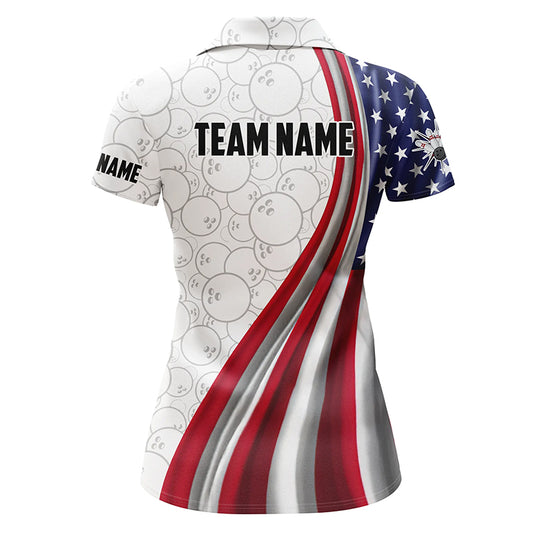 American Flag Bowling Shirt Bowling Team League Polo Bowling Shirt for Women QZT257