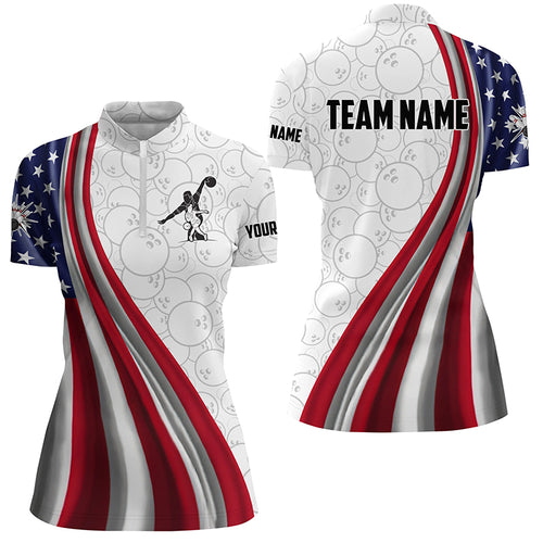 American Flag Bowling Shirt Bowling Team League Quarter Zip Bowling Shirt for Women QZT257