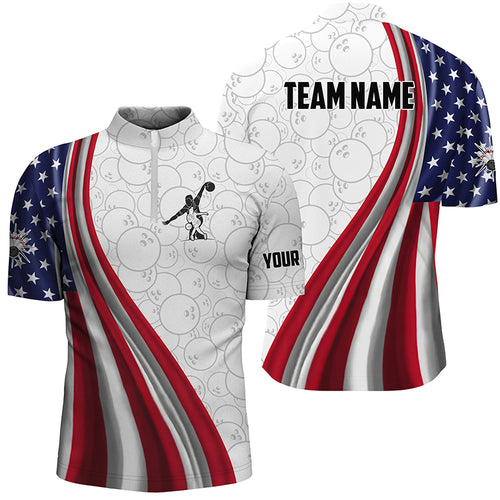 American Flag Bowling Shirt Bowling Team League Quarter Zip Bowling Shirt for Men QZT257