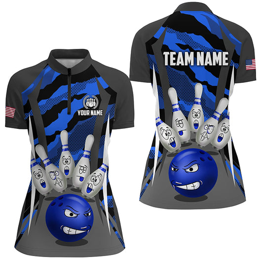 Custom Camo Bowling Shirt Women Bowling Team Jersey Quarter Zip Bowlwing Shirt QZT457