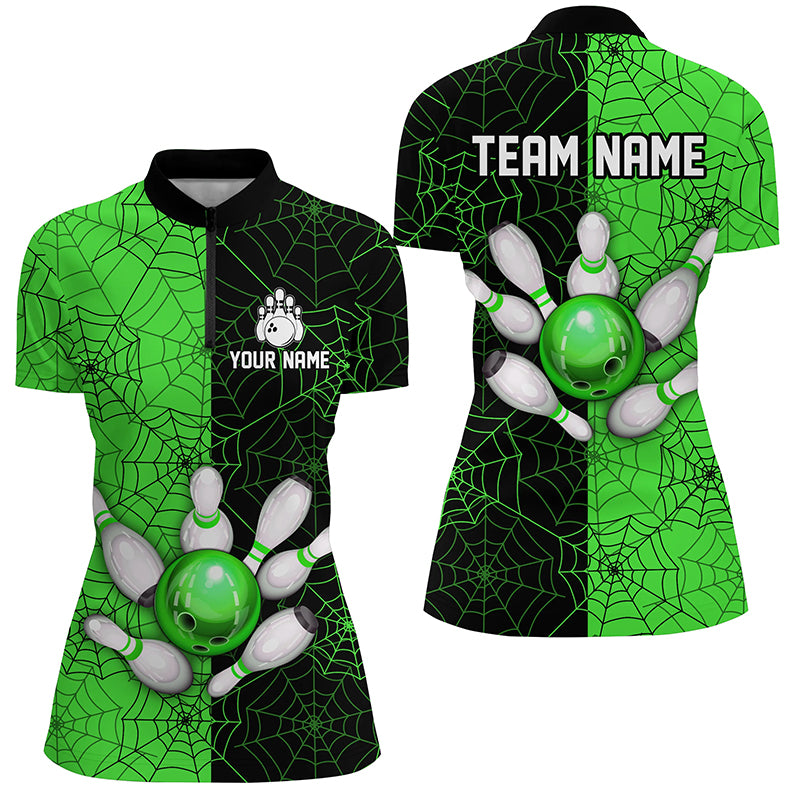 Custom Camo Quarter Zip Bowling Shirt Women Spider Bowling Team Jersey Multicolor QZT458