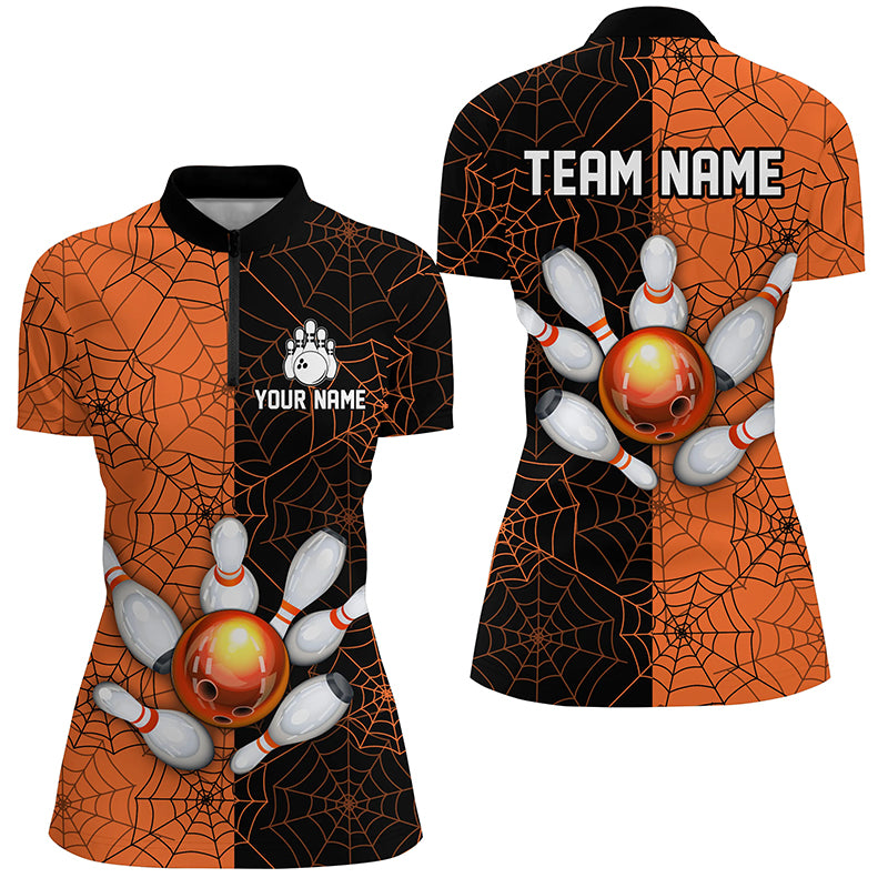 Custom Camo Quarter Zip Bowling Shirt Women Spider Bowling Team Jersey Multicolor QZT458