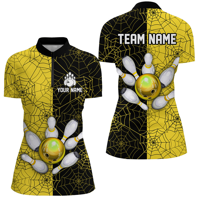 Custom Camo Quarter Zip Bowling Shirt Women Spider Bowling Team Jersey Multicolor QZT458
