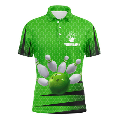 Personalized Bowling Jersey Green Bowling Shirt for Men Bowling Team League Polo Shirt QZT270