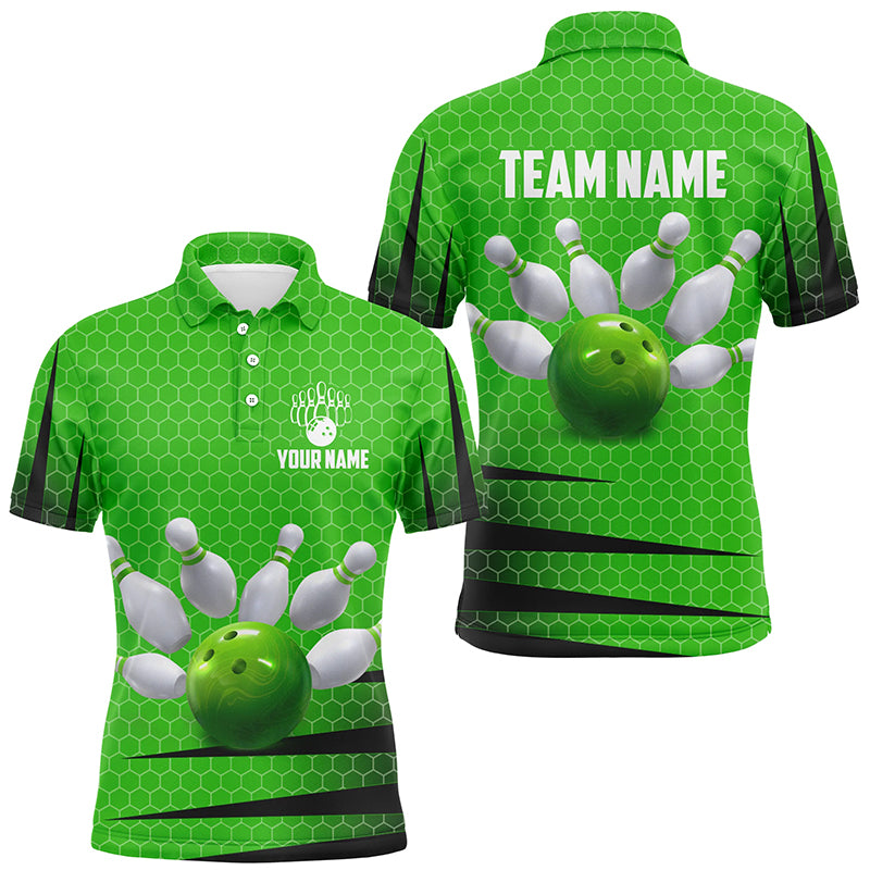 Personalized Bowling Jersey Green Bowling Shirt for Men Bowling Team League Polo Shirt QZT270