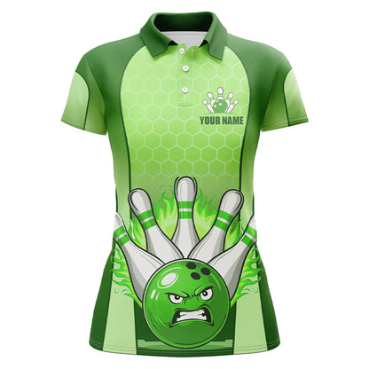Personalized Bowling Shirt Green Women Polo Bowling Jersey Bowling Team League Unisex QZT278