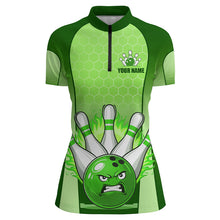 Load image into Gallery viewer, Personalized Bowling Shirt Green 1/4 Women Zip Bowling Jersey Bowling Team League Unisex QZT278