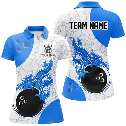 Bowling team shirt with flames and a bowling ball design on a white background