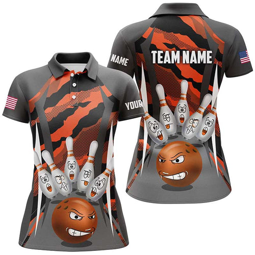 Personalized Bowling Shirt for Women Camo Bowling Team League Funny Orange Polo Bowling Shirt Unisex QZT290