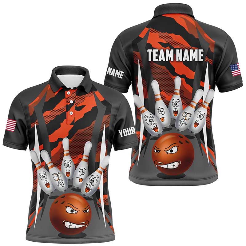 Personalized Bowling Shirt for Men Camo Bowling Team League Funny Orange Polo Bowling Shirt Unisex QZT290