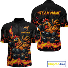 Load image into Gallery viewer, Personalized Chicken Bowling Shirt Orange Flame Bowling for Men Team League Polo &amp; Quarter-Zip QZT706