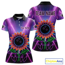 Load image into Gallery viewer, Custom Neon Lightning Sunflower Bowling Shirt Bowling Team Jersey for Women Bowling Polo QZT770