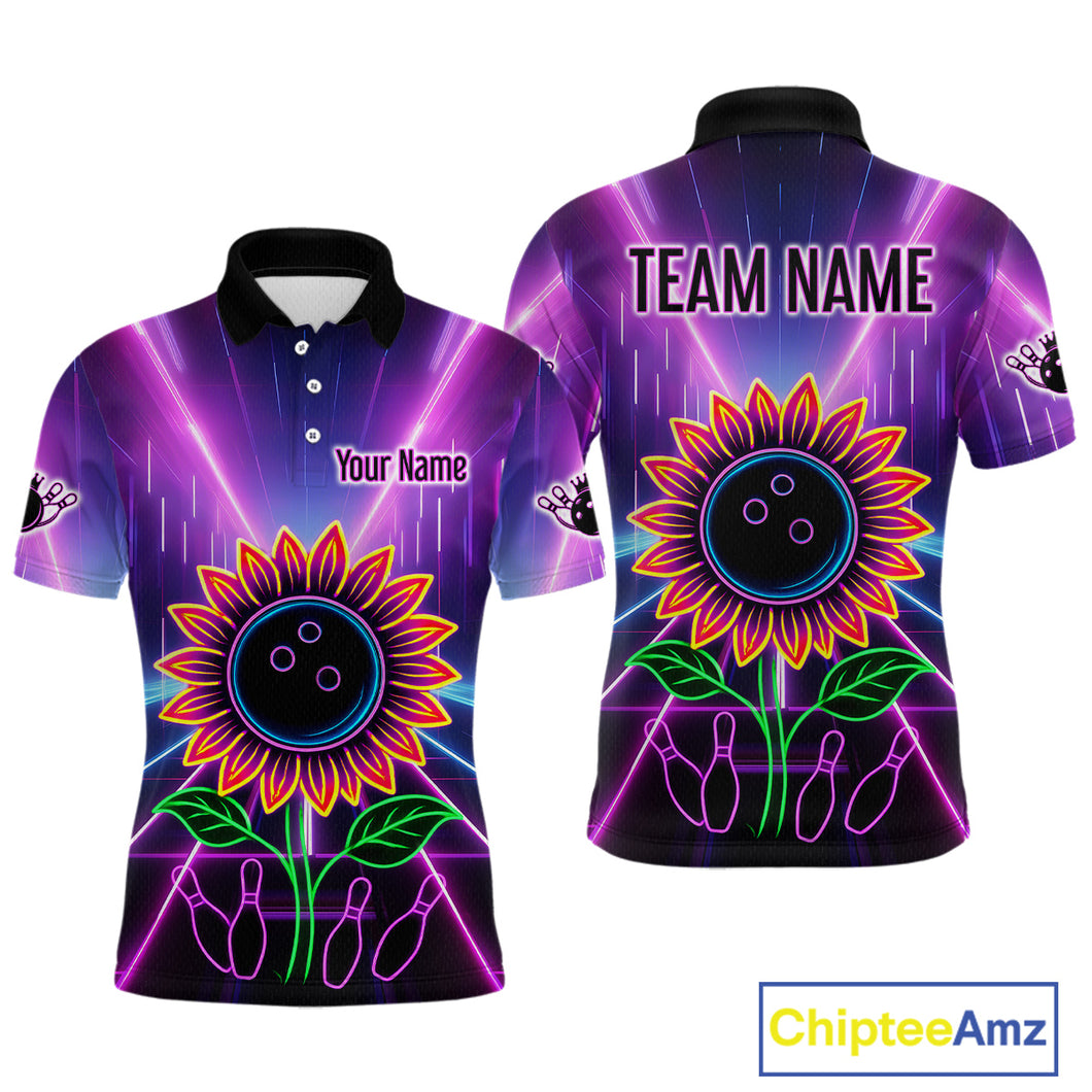 Custom Neon Lightning Sunflower Bowling Shirt Bowling Team Jersey for Men Bowling Polo & 1/4-Zip QZT770