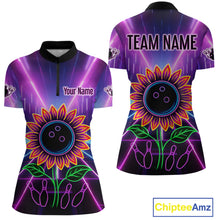 Load image into Gallery viewer, Custom Neon Lightning Sunflower Bowling Shirt Bowling Team Jersey for Women Bowling Polo QZT770