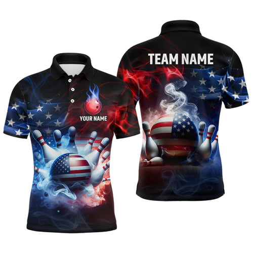 Custom 3D Smoke Bowling Shirts for Men US Flag Bowling Jersey Polo Bowling Performance QZT496