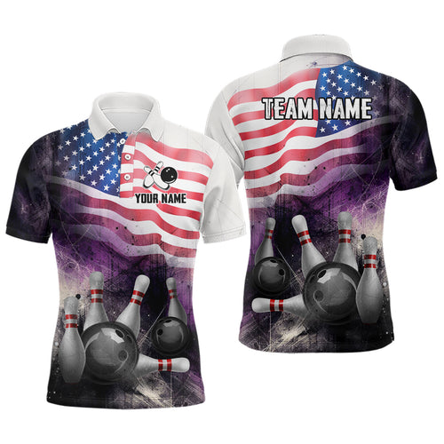 Personalized US Flag Bowling Shirts for Men Patriotic Bowling League Polo Bowling Apparel QZT499
