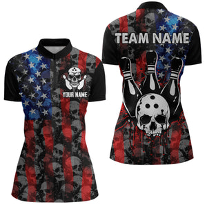 Custom Skull Quarter-Zip Bowling Shirt for Men & Women Bowling Team League QZT603