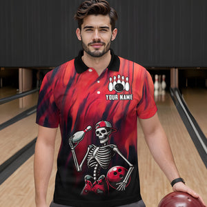 Black & Red Bowling Team Shirt Custom Skull Polo Bowling Jersey for Men Women QZT605