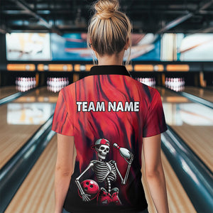 Black & Red Bowling Team Shirt Custom Skull Polo Bowling Jersey for Men Women QZT605