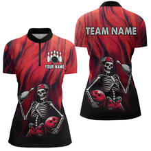 Load image into Gallery viewer, Black &amp; Red Bowling Team Shirt Custom Skull Quarter-Zip Bowling Jersey for Men Women QZT605