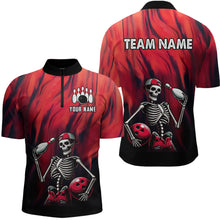 Load image into Gallery viewer, Black &amp; Red Bowling Team Shirt Custom Skull Quarter-Zip Bowling Jersey for Men Women QZT605