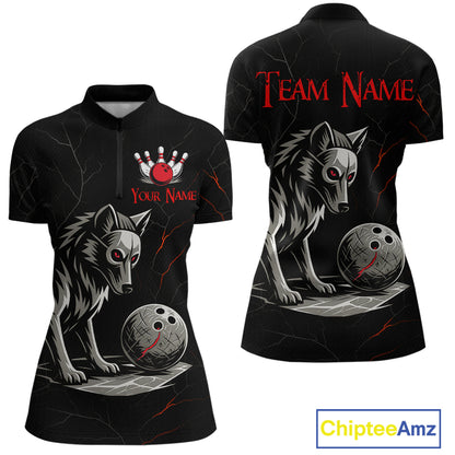 Wolf Bowling Shirt for Women Custom Bowling Team Jersey Black Polo & Quarter-Zip Bowling Unisex QZT700