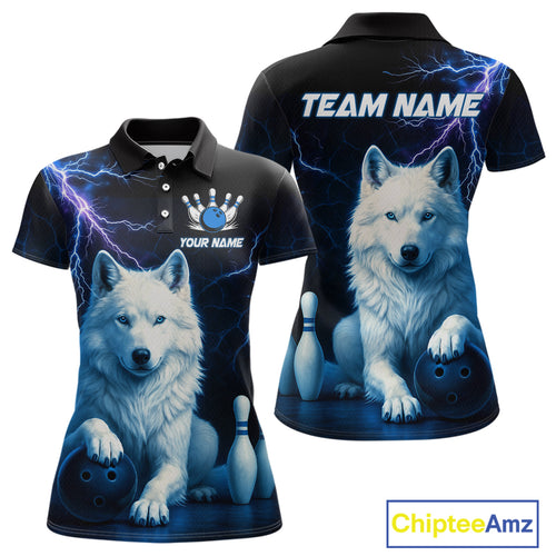 Custom Bowling Shirts for Women White Wolf Bowling Polo Jersey Thunder Bowling Outfit QZT701