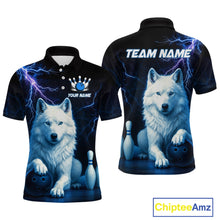 Load image into Gallery viewer, Custom Bowling Shirts for Men White Wolf Bowling Polo &amp; Quarter-Zip Jersey Thunder Bowling Outfit QZT701