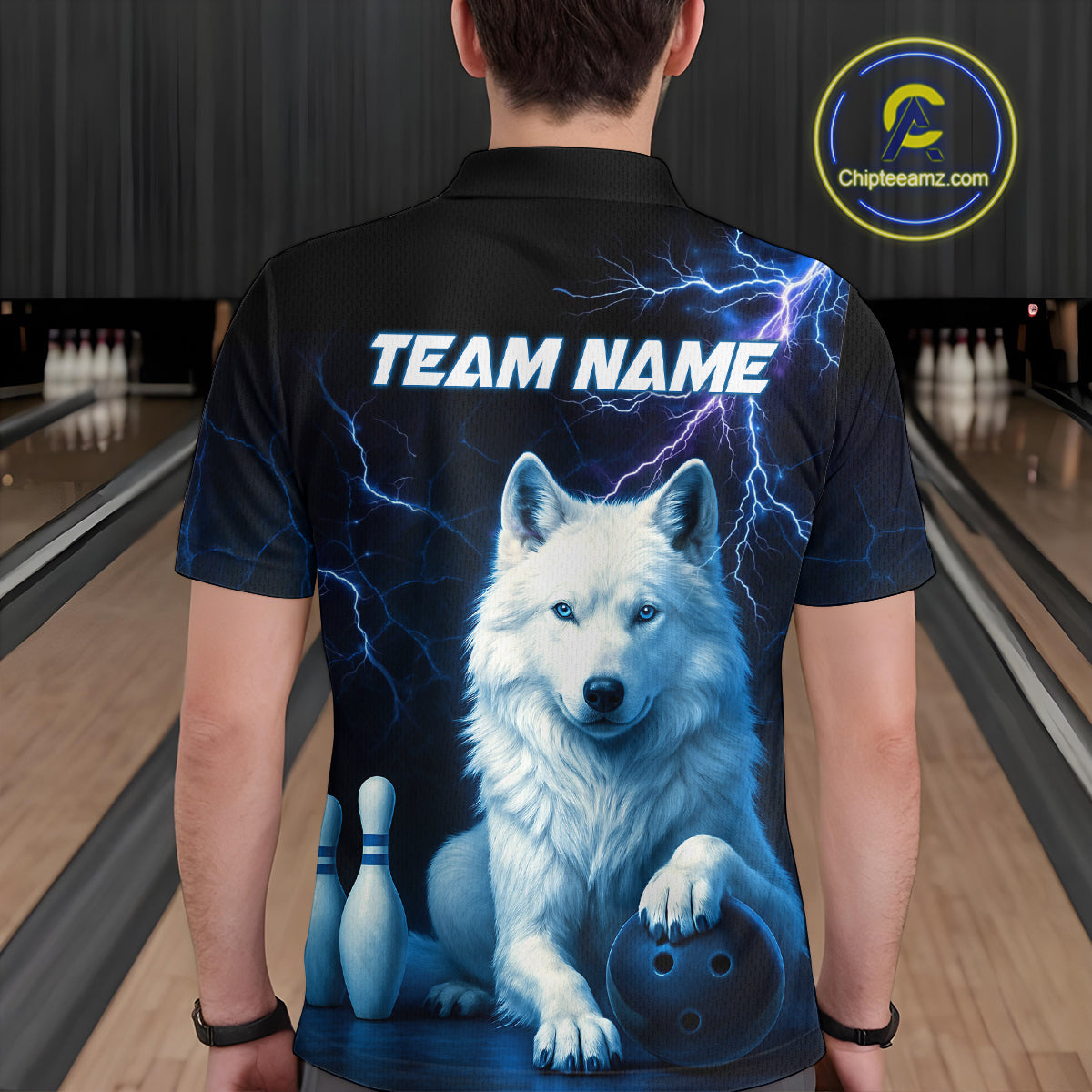 Custom Bowling Shirts for Men White Wolf Bowling Polo & Quarter-Zip Jersey Thunder Bowling Outfit QZT701