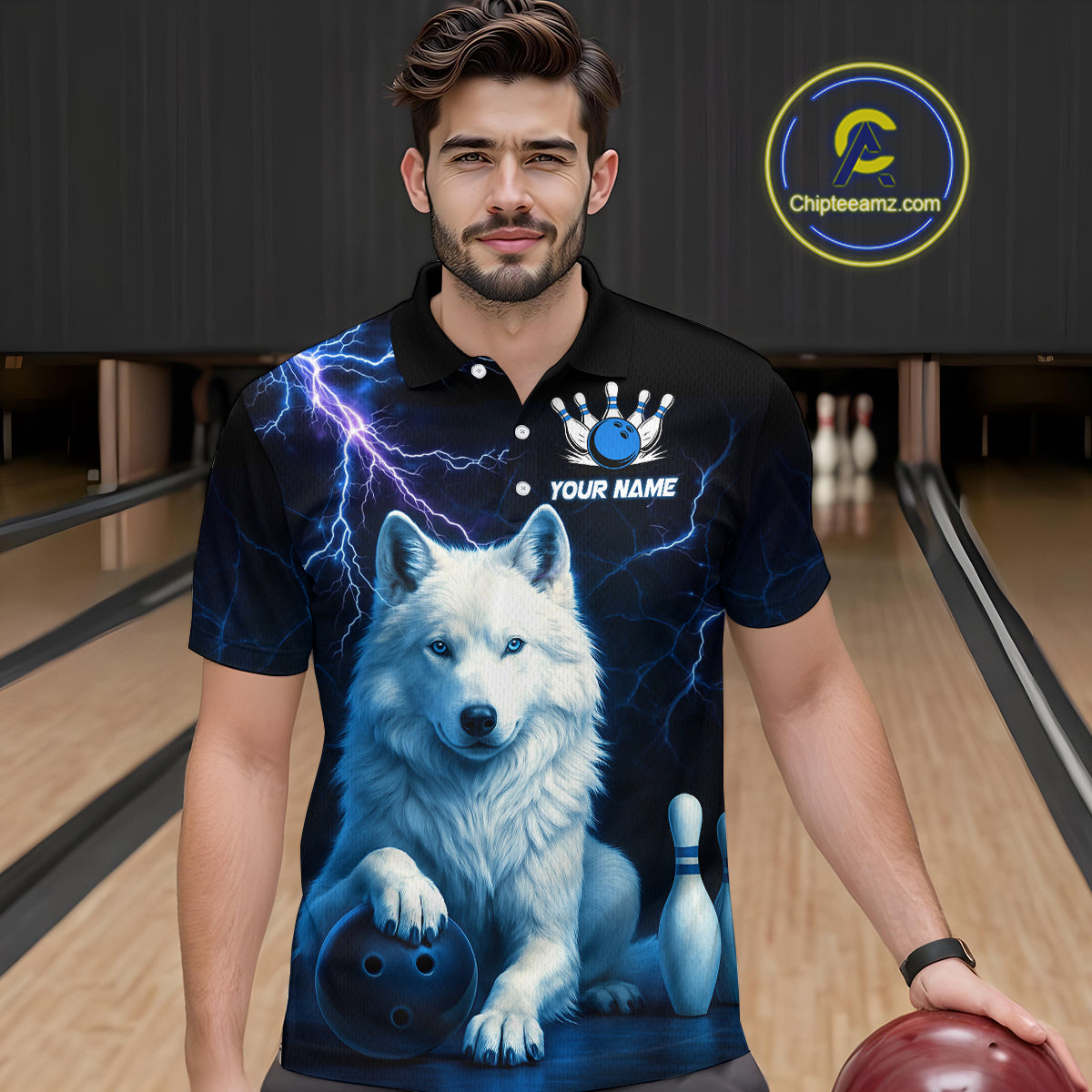 Custom Bowling Shirts for Men White Wolf Bowling Polo & Quarter-Zip Jersey Thunder Bowling Outfit QZT701