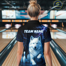 Load image into Gallery viewer, Custom Bowling Shirts for Women White Wolf Bowling Polo Jersey Thunder Bowling Outfit QZT701