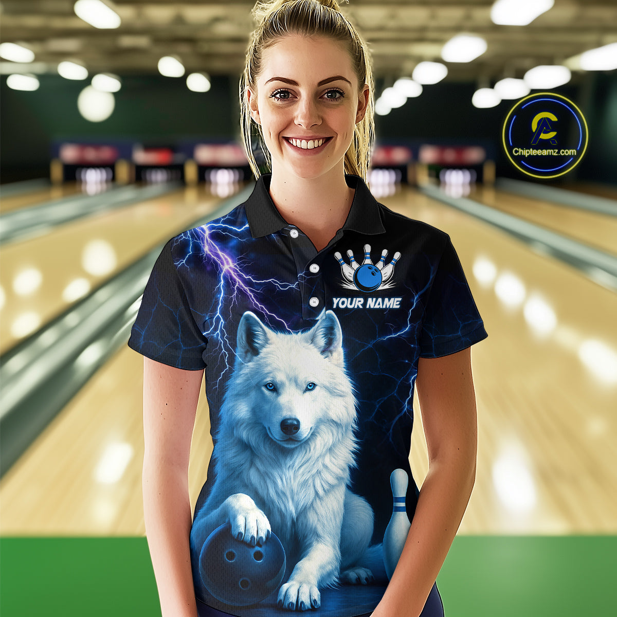 Custom Bowling Shirts for Women White Wolf Bowling Polo Jersey Thunder Bowling Outfit QZT701