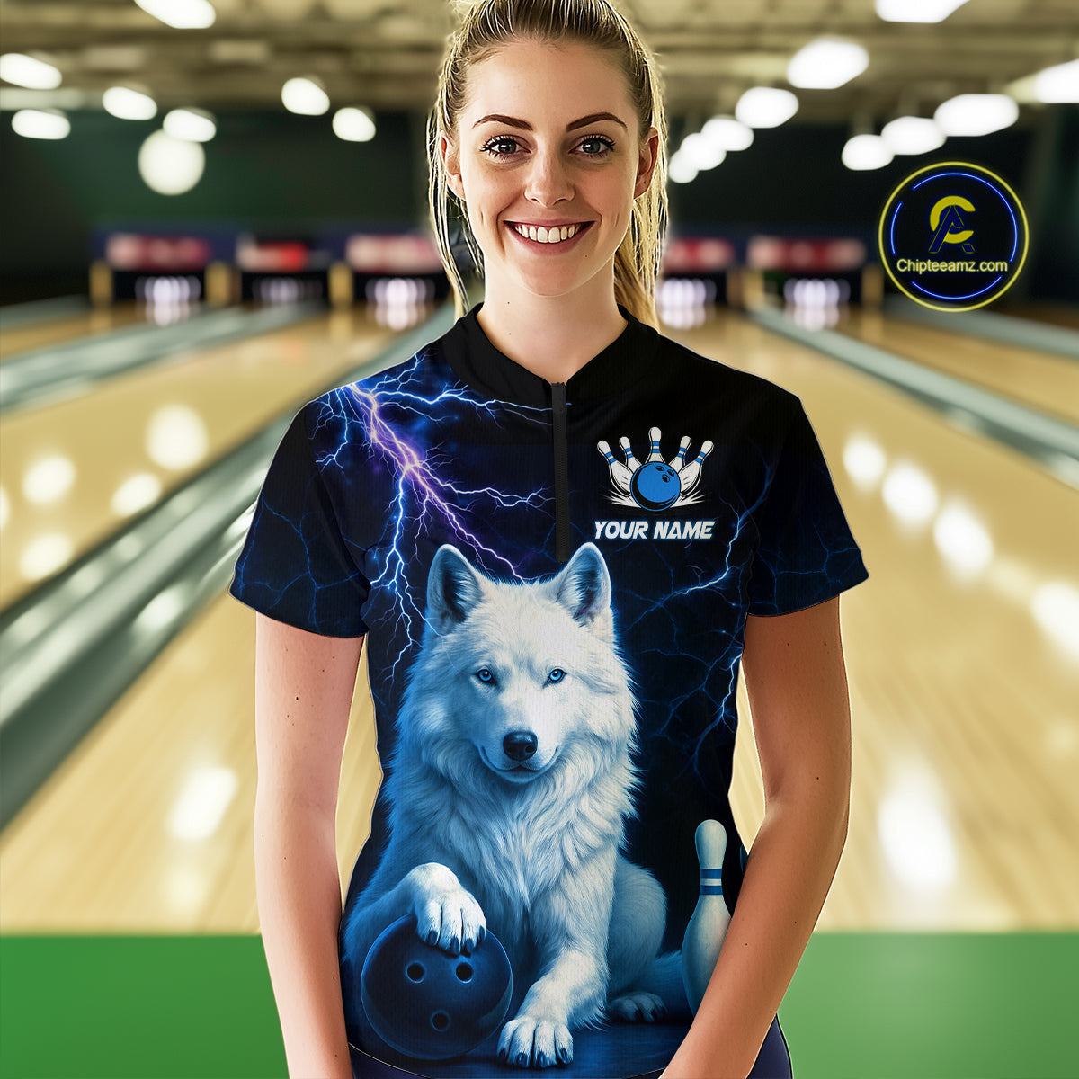 Custom Bowling Shirts for Women White Wolf Bowling Polo Jersey Thunder Bowling Outfit QZT701