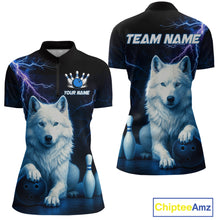 Load image into Gallery viewer, Custom Bowling Shirts for Women White Wolf Bowling Polo Jersey Thunder Bowling Outfit QZT701
