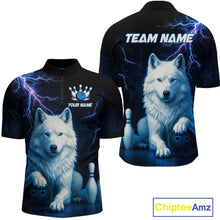 Load image into Gallery viewer, Custom Bowling Shirts for Men White Wolf Bowling Polo &amp; Quarter-Zip Jersey Thunder Bowling Outfit QZT701