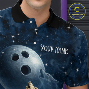 Custom Blue Bowling Shirt Wolf Bowling Team Jersey for Men Polo & 1/4 Zip Bowling Outfit QZT703