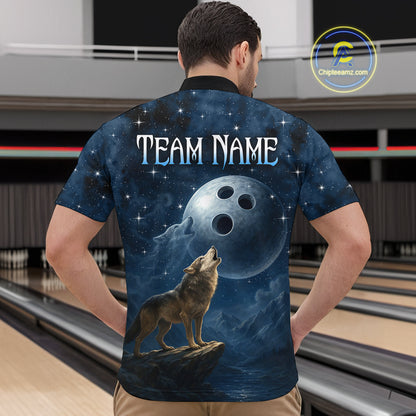 Custom Blue Bowling Shirt Wolf Bowling Team Jersey for Men Polo & 1/4 Zip Bowling Outfit QZT703